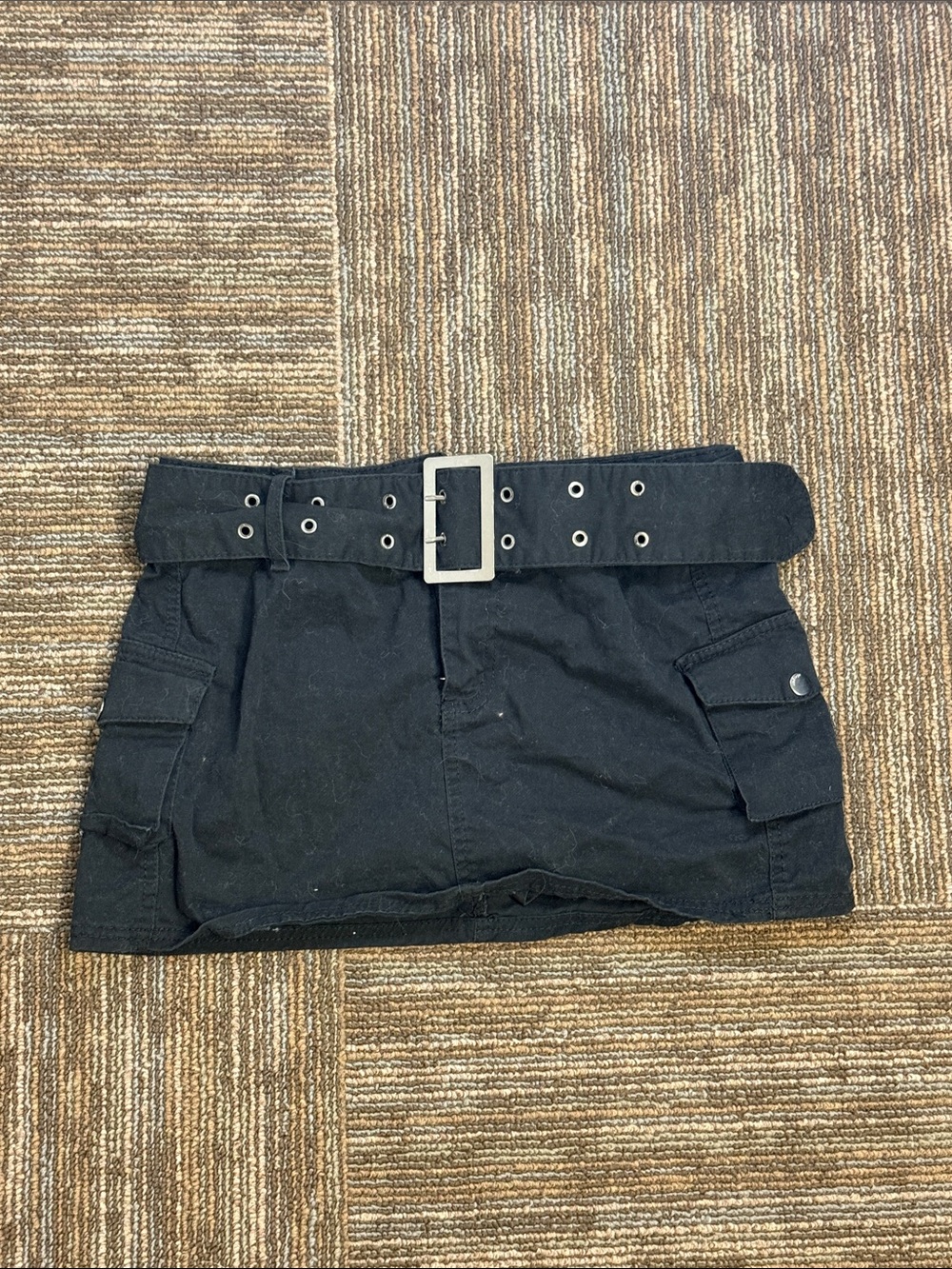 Refuge Black Mini Skirt with Cargo Pockets and Belt